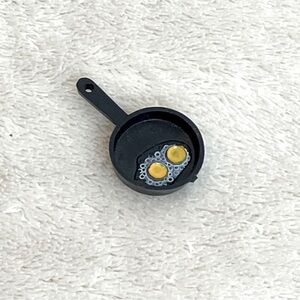 Vintage Miniature Mini Black Plastic Frying Pan Eggs Charm Dollhouse Hong Kong